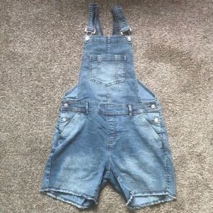 Women’s Distressed Denim Overall Shorts